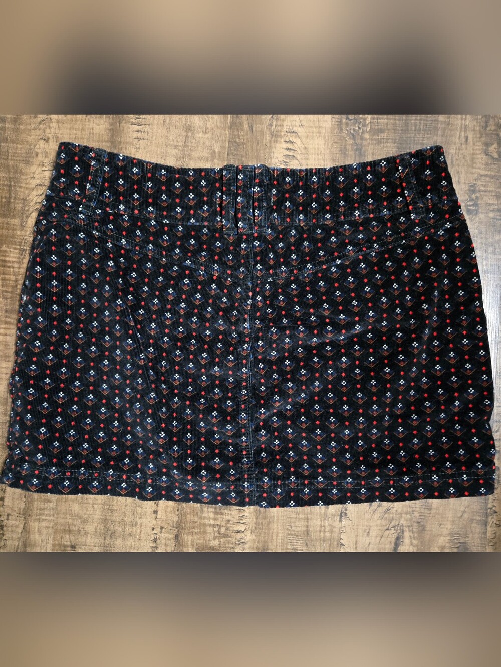 We The Free Black Corduroy Mini Skirt with Red & Blue Pattern Size 31 - Picture 7 of 8